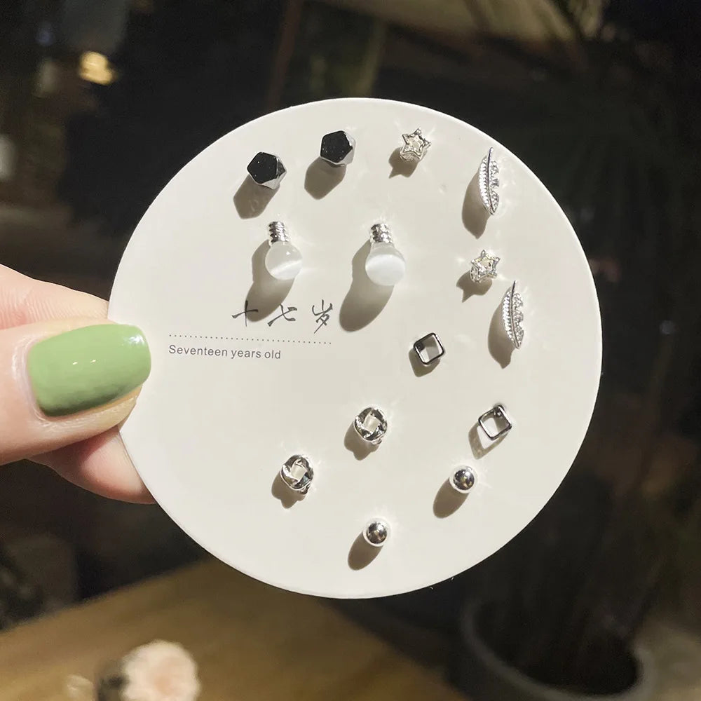 7 Pairs Little Stud Earrings Sets Fashion Jewelry 2024 Women Stud Earring Silver Color Girls Small Eardrop Fashion Lovely Gifts