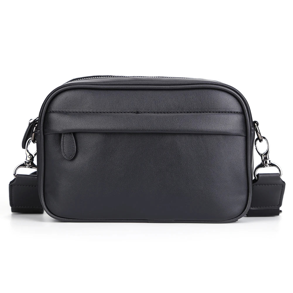 Casual Business Shoulder Bag for Men PU Leather Messenger Bag Wide Strap Crossbody Bags Square Plaid Designer Male Sling Bags