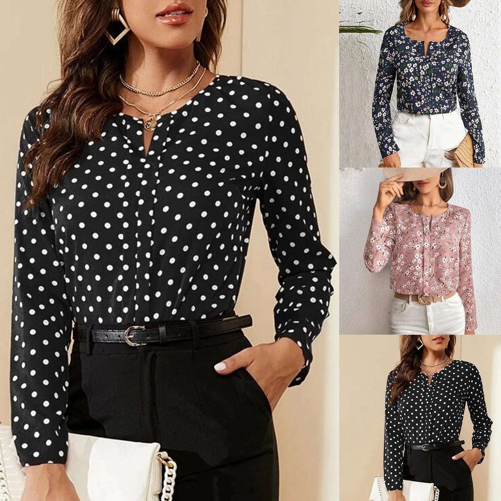 Women Shirts Dressy Casual Cotton 2023 Women Long Sleeve Unity Ditsy Floral Print Fold Pleated Detail Blouse قمصان وبلوزات