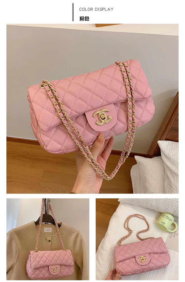 2024 New Simple Fashion Texture Diamond Grid Bag, Shoulder Cross Shoulder Chain Small Square Bag, High end Edition