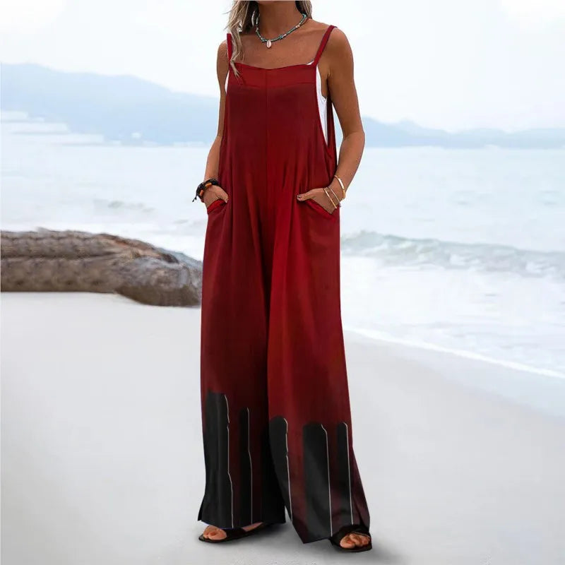 Female's Halloween Printing Jumpsuits Festival Dress Up Casual Loose Off Shoulder Sleeveless Sexy Wide Legs Trousers 2024 Summer