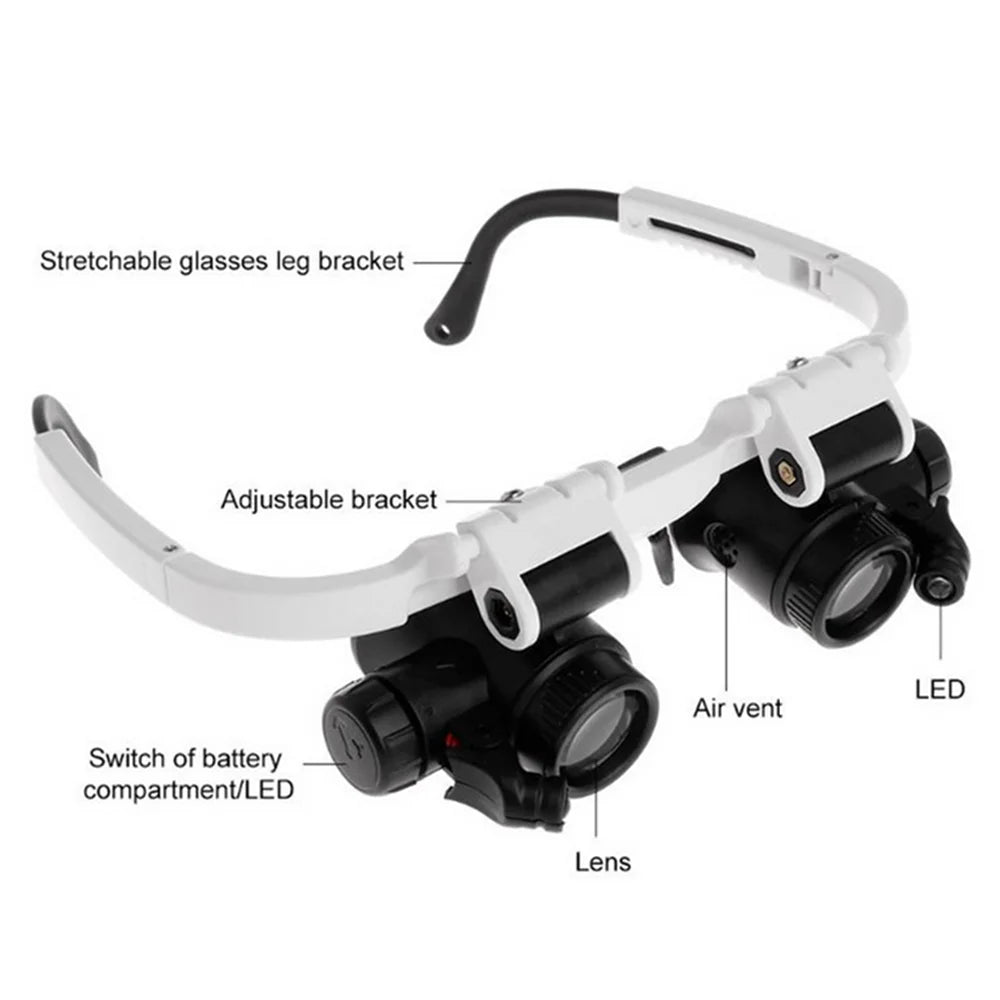 2XLED Watch Jeweler Repair Magnifier Head-Mounted Headband Adjustable Magnifying Head Eye Glasses Loupe Lens 8X 15X 23X