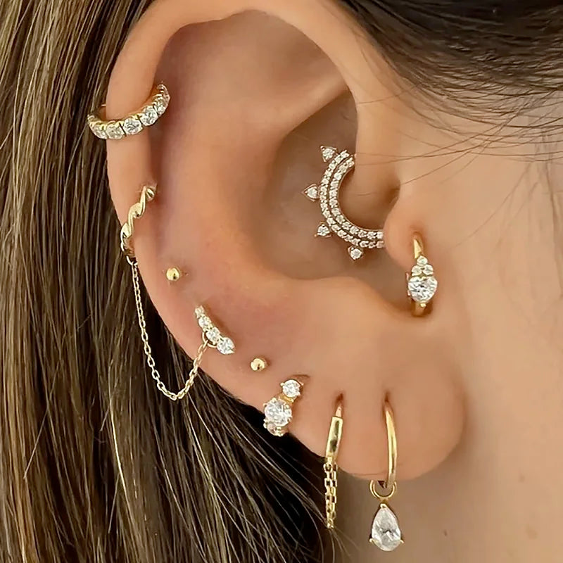 1pc Y2k Ear Piercing Helix Daith Tragus Hoop Earrings for Women Girls Gold Color Zirconia Cartilage Earing Girlish New Jewelry