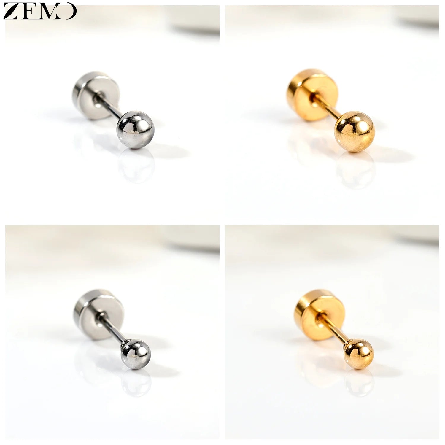 ZEMO 1 Piece 20G Stainless Steel Stud Earrings Women Girls CZ Crystal Ear Studs Flat Back Flower Heart Helix Cartilage Piercings