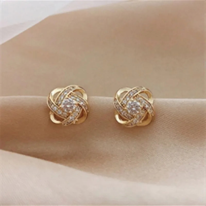 Small Stud Earring For Woman Golden Crystal Shinning Luxury Girl Jewelry Christmas Gift Wedding Accessories Trendy Ear Rings