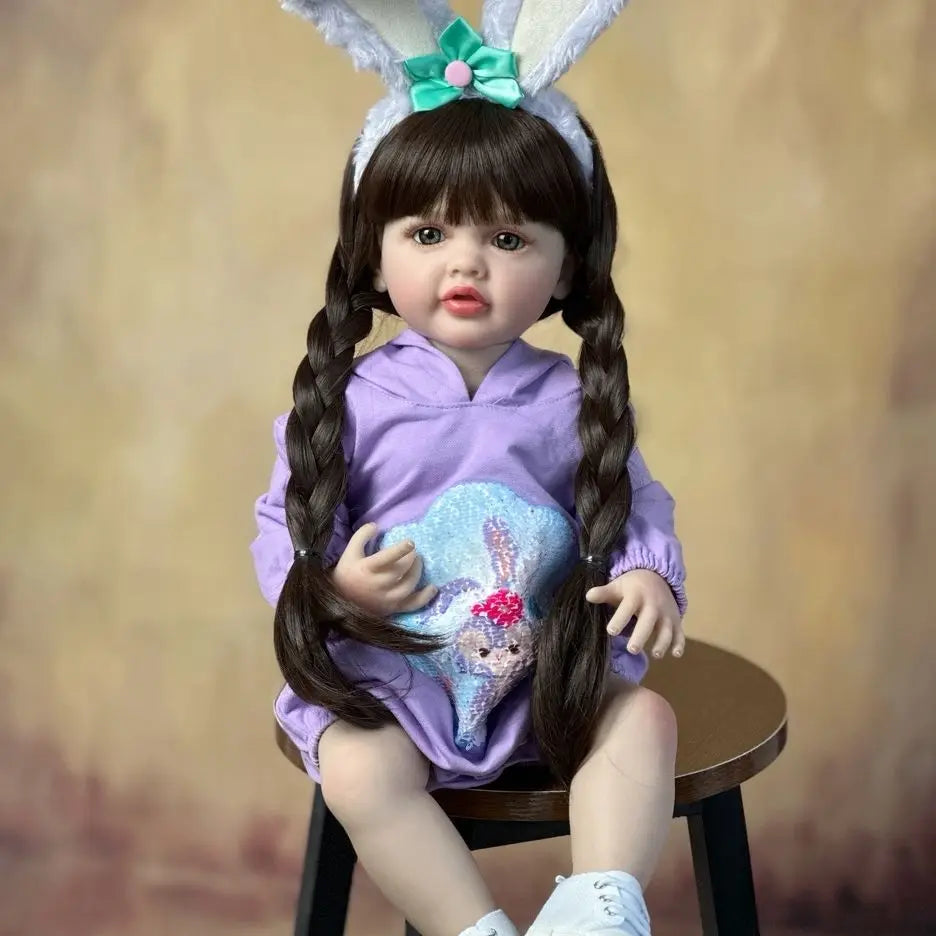 BZDOLL 55cm 22inch Lifelike Reborn Baby Girl Doll Soft Silicone Long Brown Hair Realistic Princess Toddler Bebe Birthday Gift