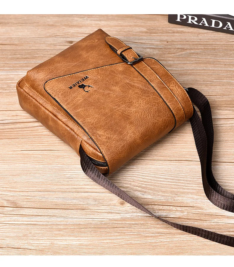 WEIXIER Men Retro Business Shoulder Bag New Fashion Brand PU Leather Handbag Versatile Travel Crossbody Tote Bags Toolkit 2024