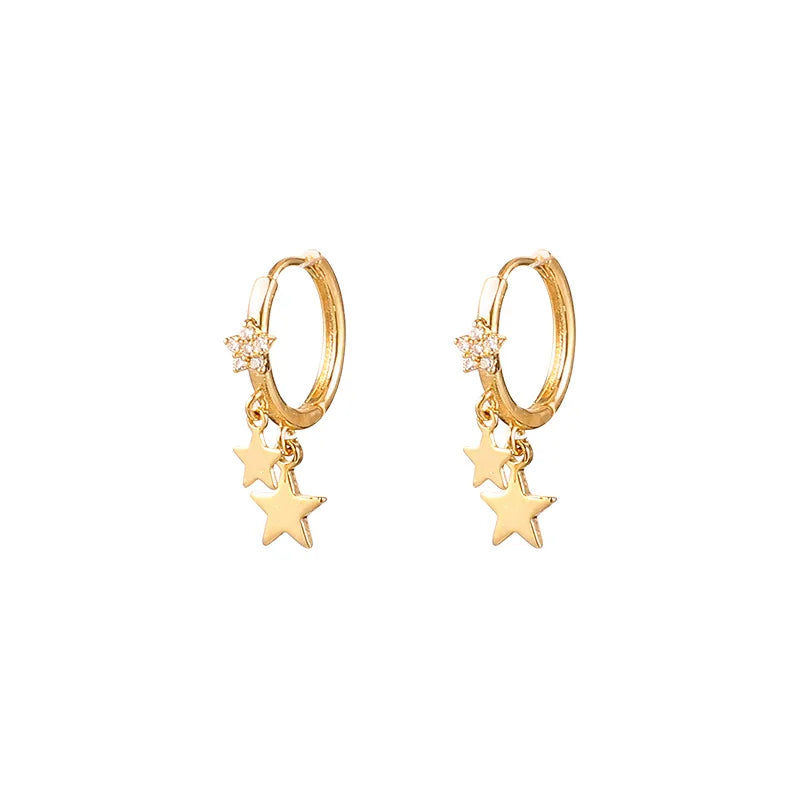 Fashion Small Simple Rhinestone Star Ear Buckle Hoop Earrings For Women Punk Cross Moon Sun Earrings Party Jewelry Wholesale