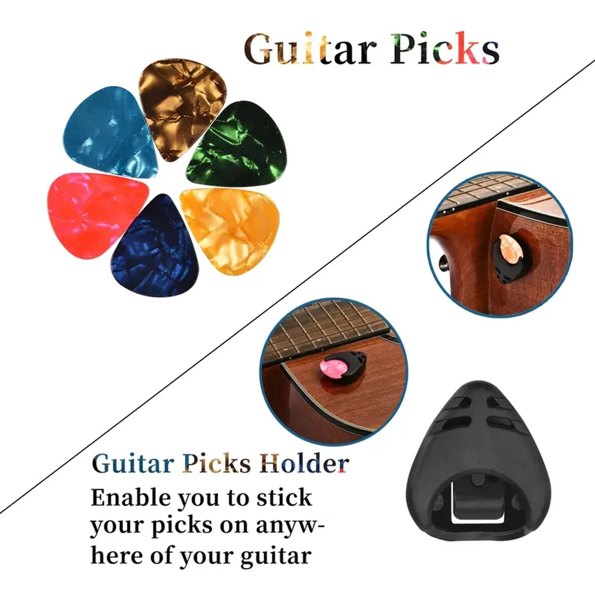 Elevate your music experience:Premium capo with tuner, 10picks (random colors), and holder.Fast, accurate tuning for any guitar!