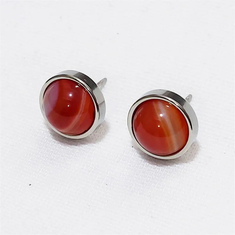 Natural Stone Earrings Healing Crystal Quartzs 10mm Round Beads Steel Stud Fashion Ear Jewelry for Women Girl Wholesale