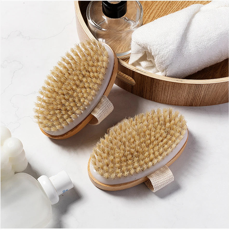 1pcs Exfoliating Wooden Body Massage Shower Brush Natural Bristle Bath Brush Soft SPA Woman Man Skin Care Wet Dry Body Brush