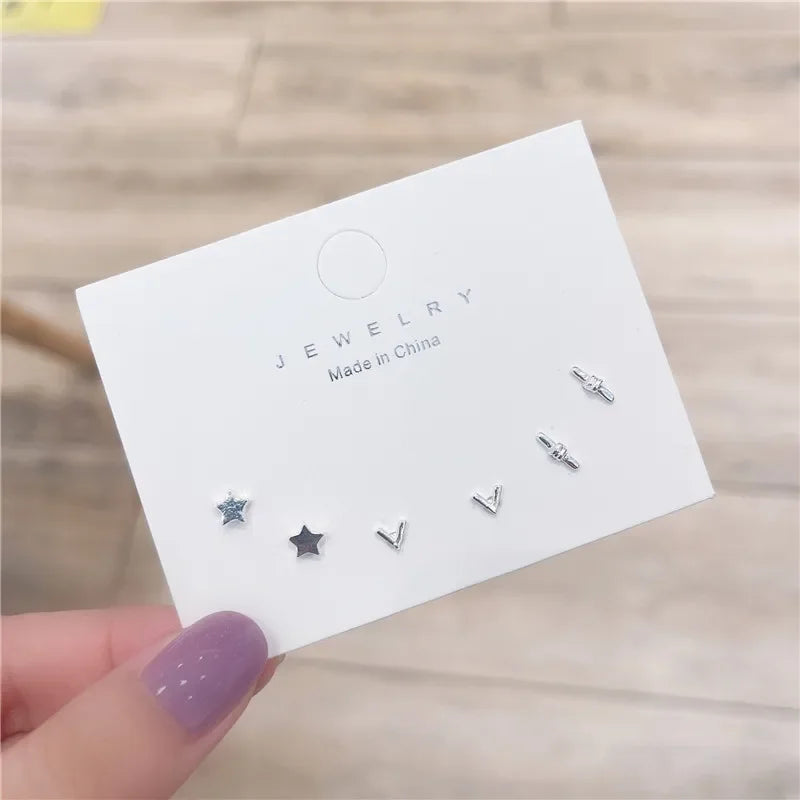 2024 Korean Fashion Exquisite Af Aweek Earrings Set 7 Pairs of Simple and Sweet  Earrings Set Combination of Week Jewelry Gifts