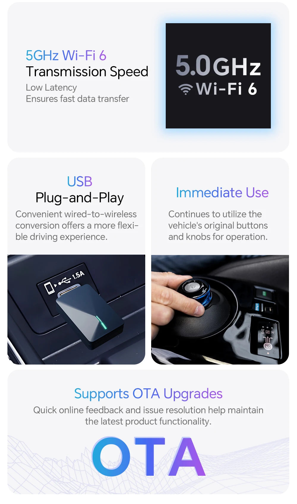 2024 New For Honda Wireless CarPlay Android Car Wireless Adapter Plug and Play Smart Mini Box WiFi Quick Connect Bluetooth