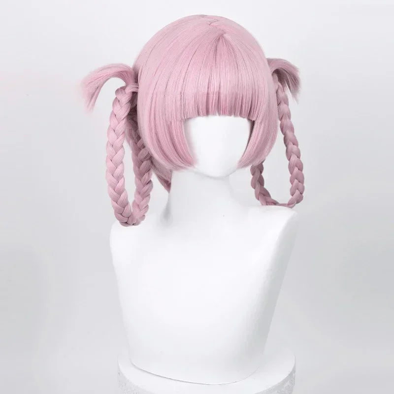 .Anime Call of the Night Nanakusa Nazuna Cosplay Wig Pink With Double Braid Yofukashi no Uta Nanakusa Nazuna Grayish Wigs