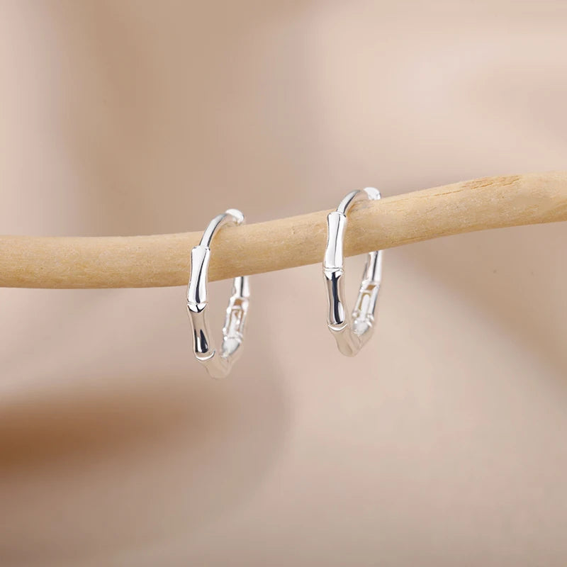 Bamboo Joint Hoop Earrings For Women Gold Color Stainless Steel Round Earring Female Fashion Ear Jewelry Brincos Birthday Gift