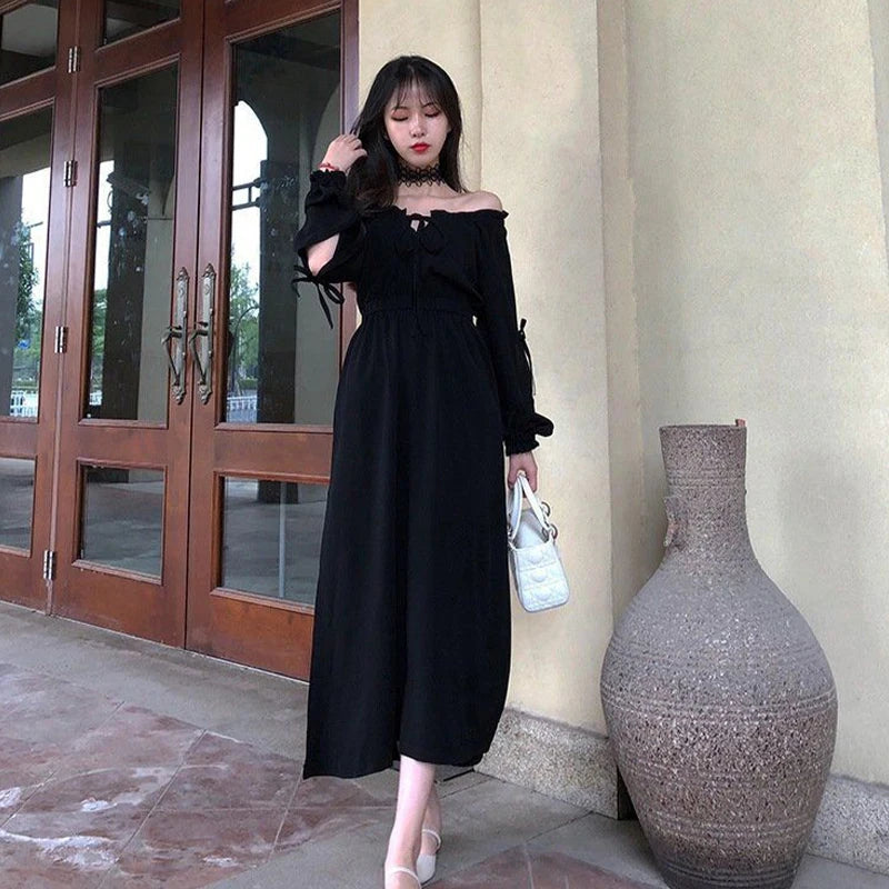 Long Sleeve Front Lace-up Cut-out Women Autumn Casual Chic A-line Long Dress New Year's And Christmas Red Dress