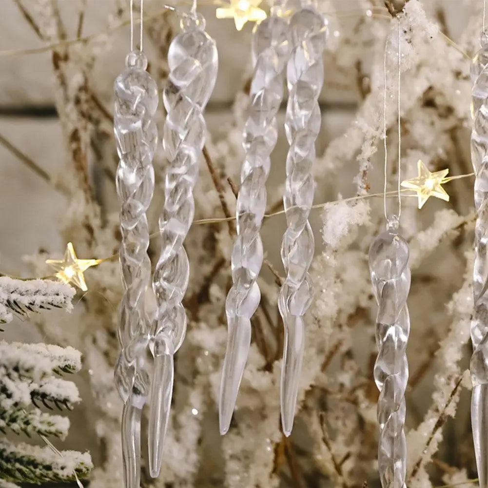 12Pcs Acrylic Icicle Ornaments Christmas Decoration Acrylic Clear Icicles Set Plastic Christmas Tree Ornament Xmas Wedding Party