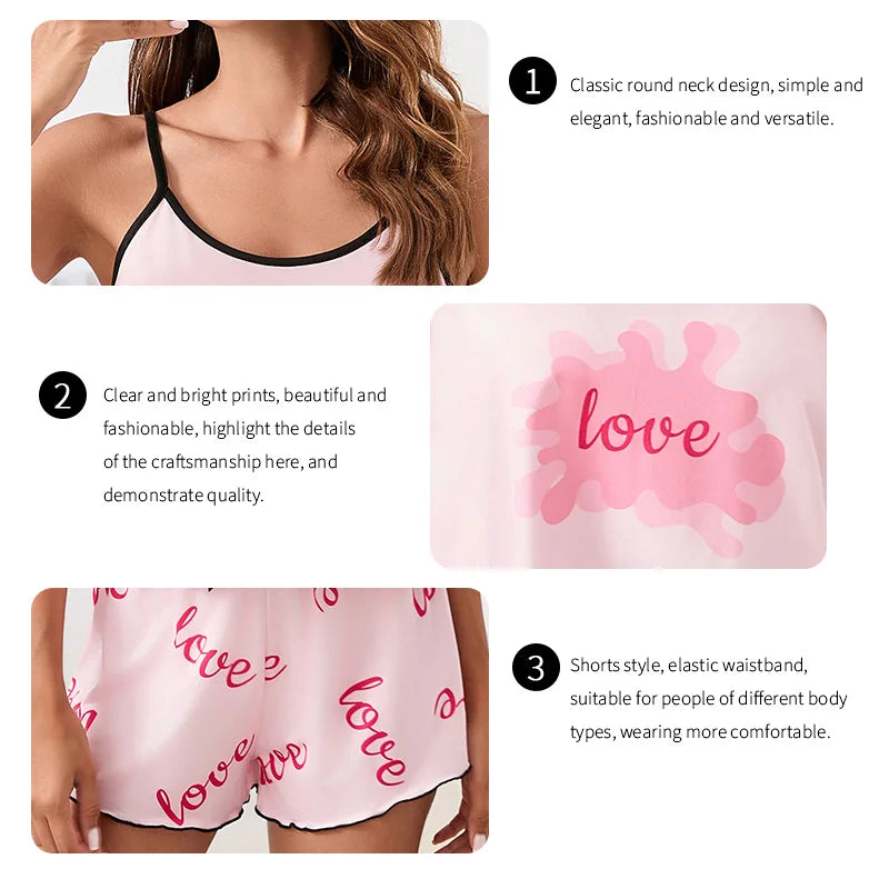 Women's Pajama Set Butterfly Print Sleepwear Summer Sleeveless Cami Tops & Shorts Pyjama Pjs Suit Soft  Home Clothes Loungewear