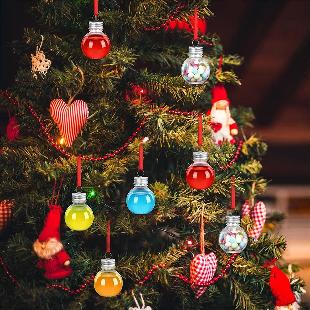 10Pcs Christmas Tree Ornament Fillable Booze Water Bottle Bulbs Shape Plastic Clear Christmas Ball Bell Pendant Home Party Decor