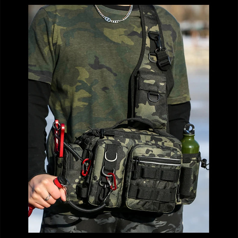 Fishing Tackle Backpack Lure Box Gear Storage Bag Fanny Pack for Men Fly Fishing Backpack with Rod Holder Sling Shoulder Bag