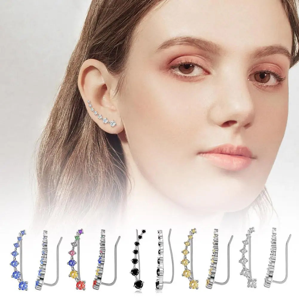 1 Pair Seven Star Crystals Leaf Shape Ear Climber Stud Earrings Alloy Ear Cuff Hook Ear Climbers For Women Girls Jewelry Gifts