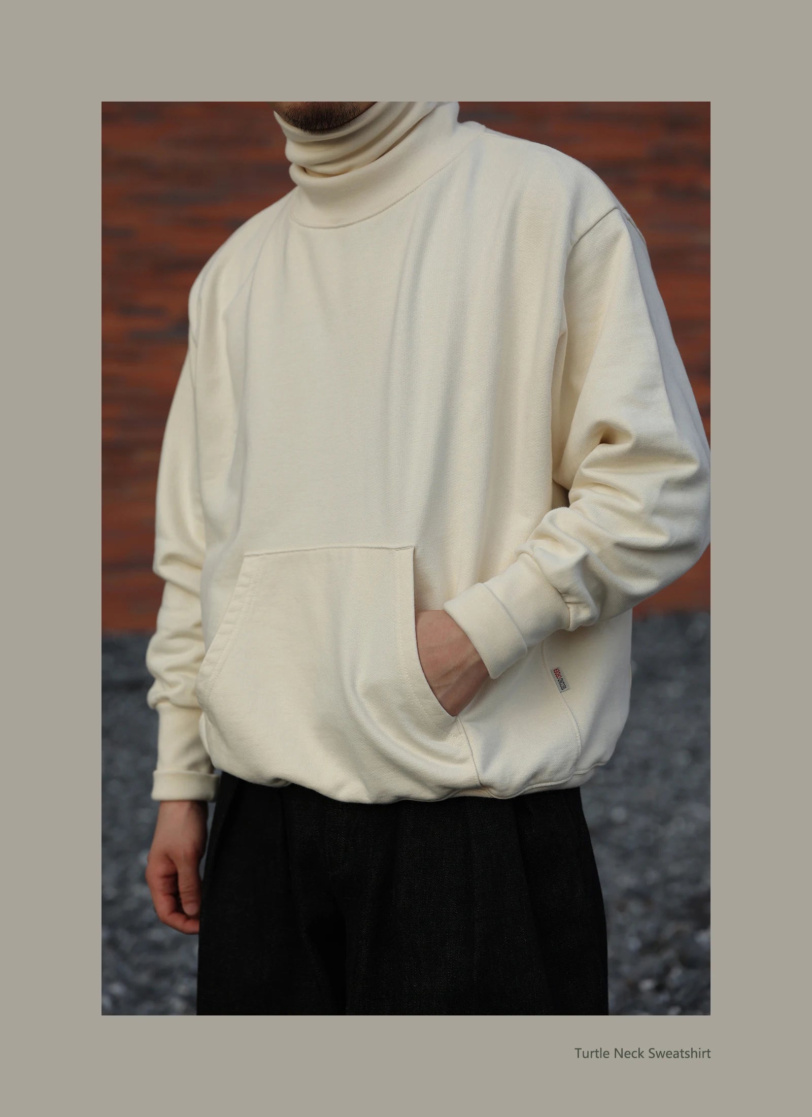 Second Order Men's Turtleneck Sweatshirt Oversized Kangaroo Pocket Solid Pullover