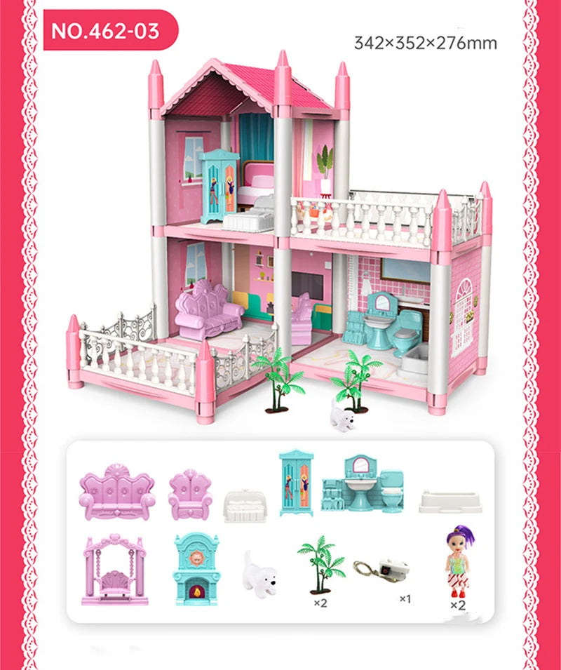 3D DIY Dream Princess Castle Villa Assembly Doll House Set Toy Girl Family Toy Children's Music Doll House Assembly Villa House