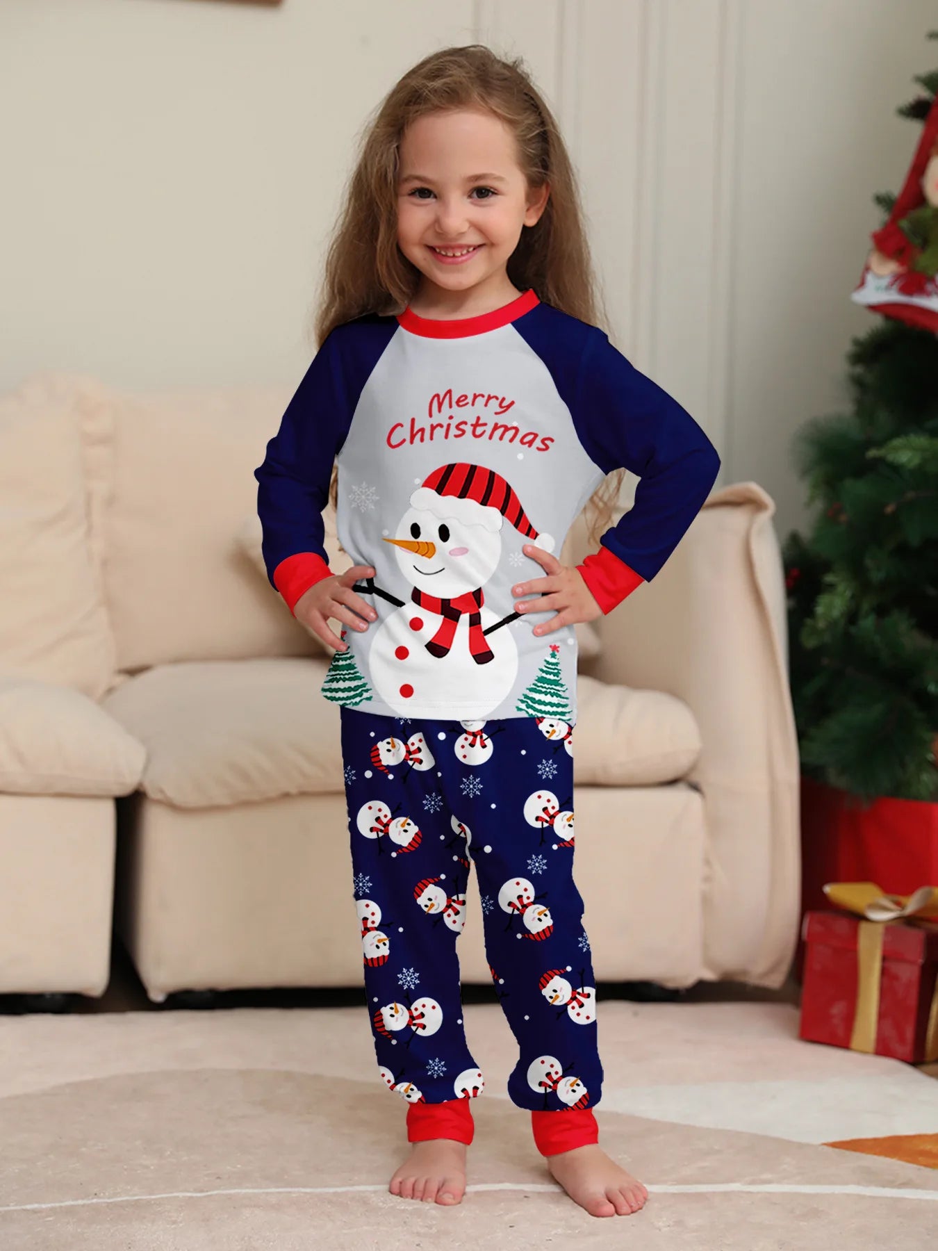 New Year's 2024 New Sleepwear for Sleeping White Snowman Parent Child Christmas Pajamas Cartoon Family Pajamas for Couples