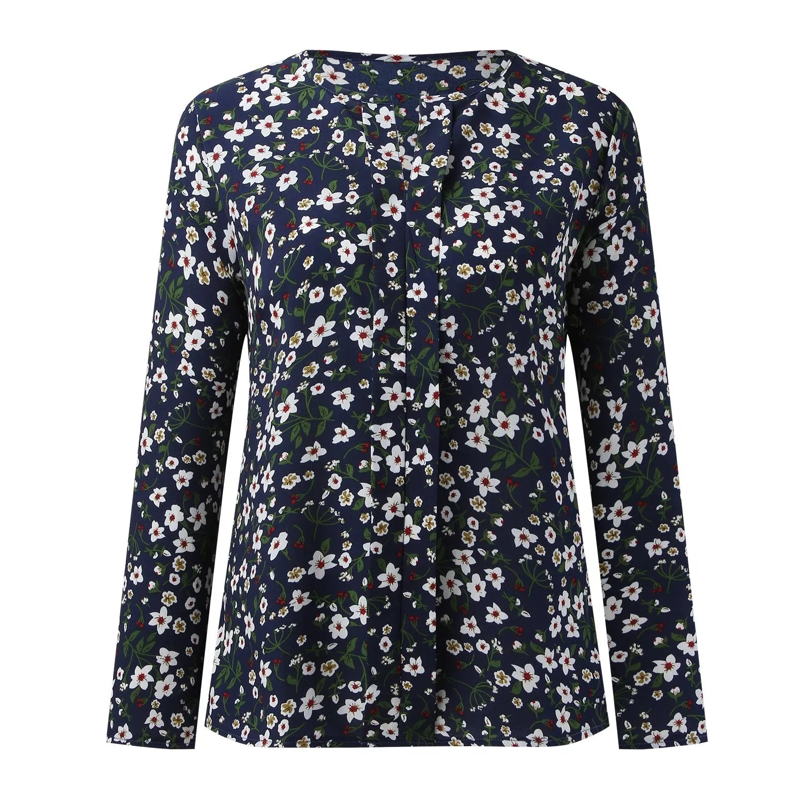 Women Shirts Dressy Casual Cotton 2023 Women Long Sleeve Unity Ditsy Floral Print Fold Pleated Detail Blouse قمصان وبلوزات