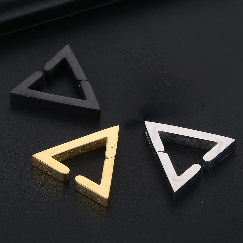 2PC Punk Stainless Steel Non-Piercing Triangle Earrings Ear Clip Fake Triangle  Ear Hoops Men and Women Hip Hop Ear Accessories