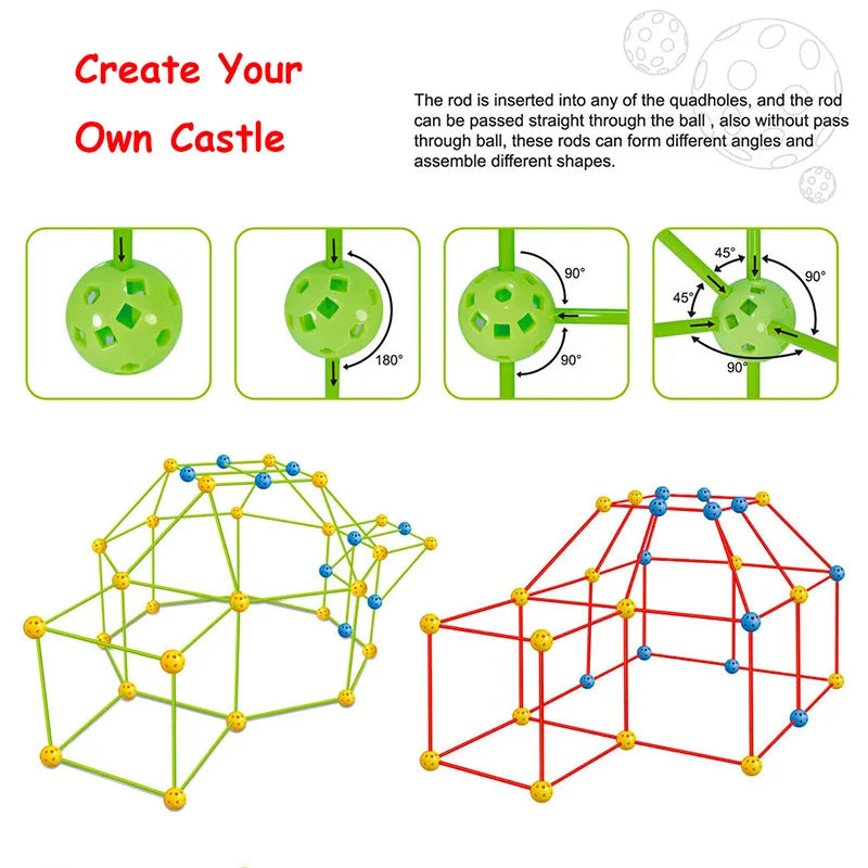 Kids Creative Fort Building Blocks Indoor Tent Brick Kit DIY Educational Building Castle Assembled Toys Ball Games Toy Gift