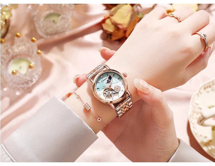 Rotatable Flowers Female Watch Women Top Brand Luxury Fashion Moon Phase Waterproof Lady Automatic Mechanical Watches Reloj