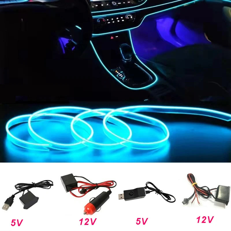 LED Car Interior Decoration Light EL Wiring Neon Strip For Auto DIY Flexible Ambient Light with USB Drive Ambient Lamp