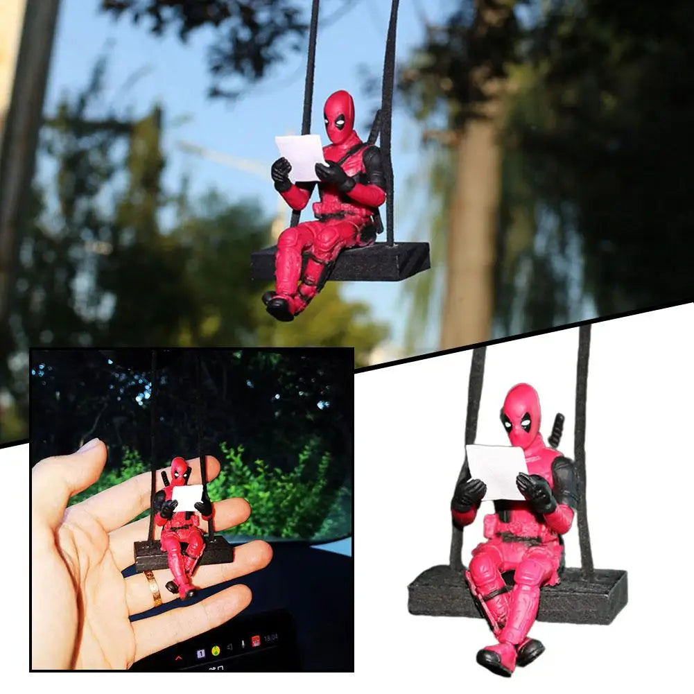 Deadpool Cartoon Car Rearview Mirror Pendant Read A Book SUCK IT Car Pendant Interior Accessories Anging Ornament Auto Styling