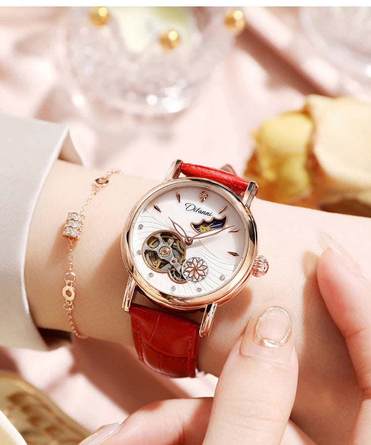 Rotatable Flowers Female Watch Women Top Brand Luxury Fashion Moon Phase Waterproof Lady Automatic Mechanical Watches Reloj