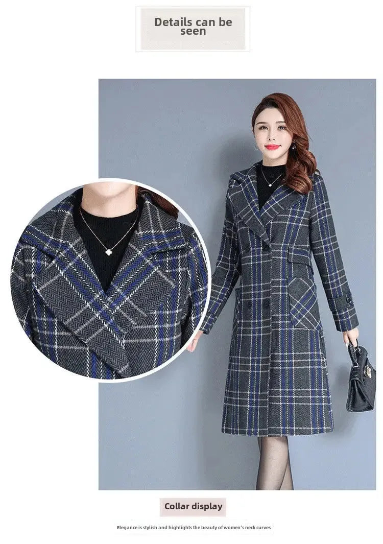 Women's Long Woolen Jacket 2022 New Style Thickened Warm Bird's Nest Plaid Woolen Overcoat Neat Fashion Sense Chic Streetwear