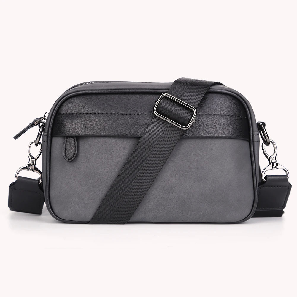 Casual Business Shoulder Bag for Men PU Leather Messenger Bag Wide Strap Crossbody Bags Square Plaid Designer Male Sling Bags