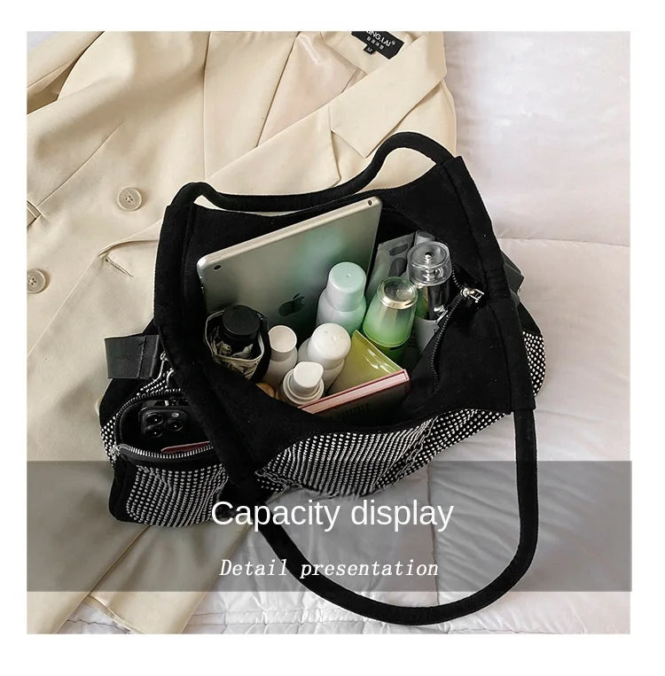 2023 New Shiny Rhinestone Women's Handbag Large Shopping Bag Fashion Dinner Bag Underarm Shoulder Bag Women's Party Commuter Bag