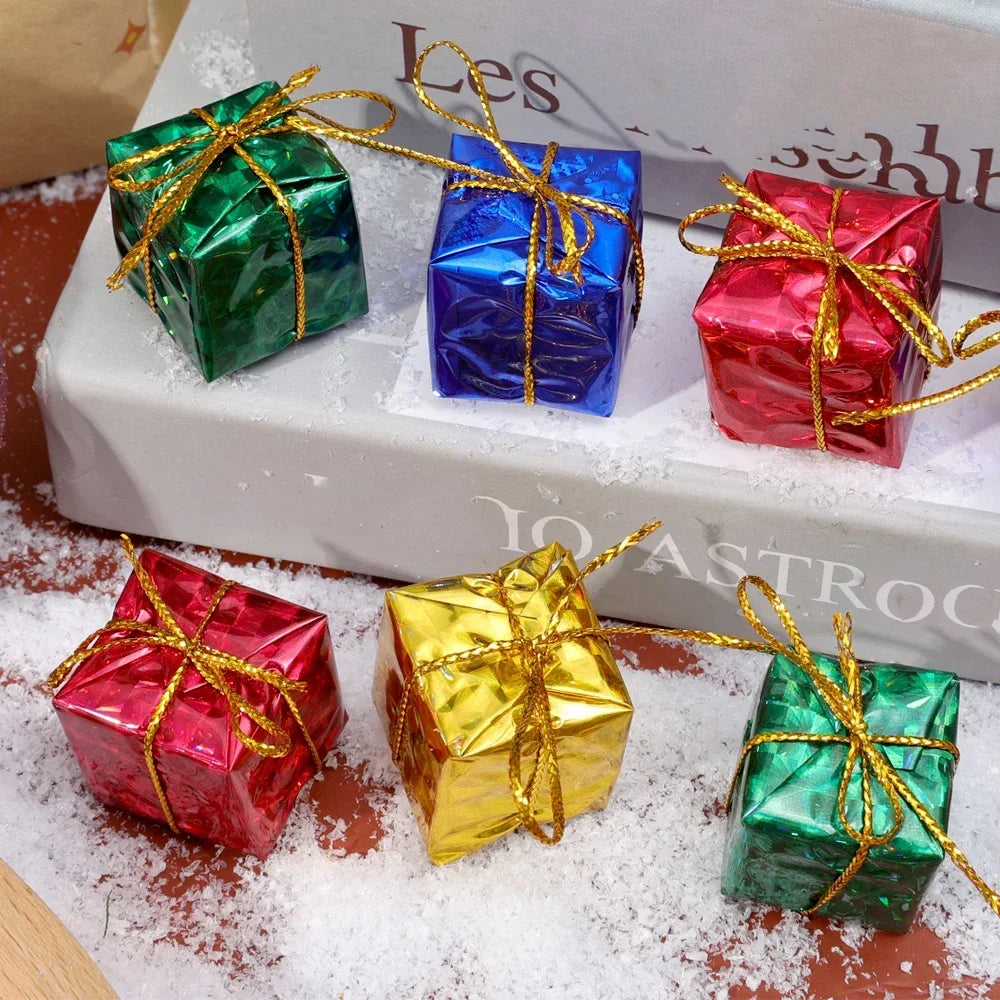 180-12PCS Mini Xmas Foam Gifts Boxes Ornaments  Xmas Tree Hanging Pendants Gift Boxes Christmas New Year Party Decors Wholesale