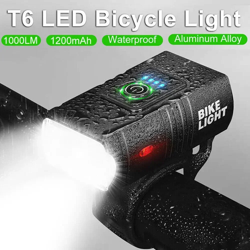 Bright Bicycle Light T6 LED Front USB Rechargeable MTB Mountain Bicycle Lamp 1000LM Bike Headlight Flashlight Cycling Scooter