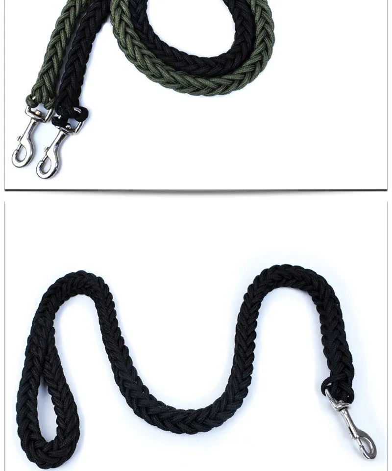 Large Dog Leash Traction Rope with Heavy Duty Buckle Hand-knitted Strong Durable Nylon Braided Leashes for Medium Big Dogs Bully