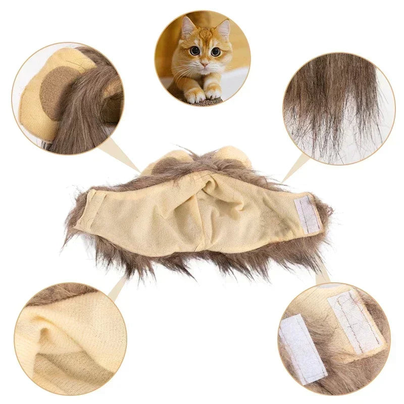 Cat Costume Cute Lion Mane Cat Wig Hat Cosplay Clothes Cap Dress Up Puppy Kitten Halloween Christmas Party Decoration Supplies