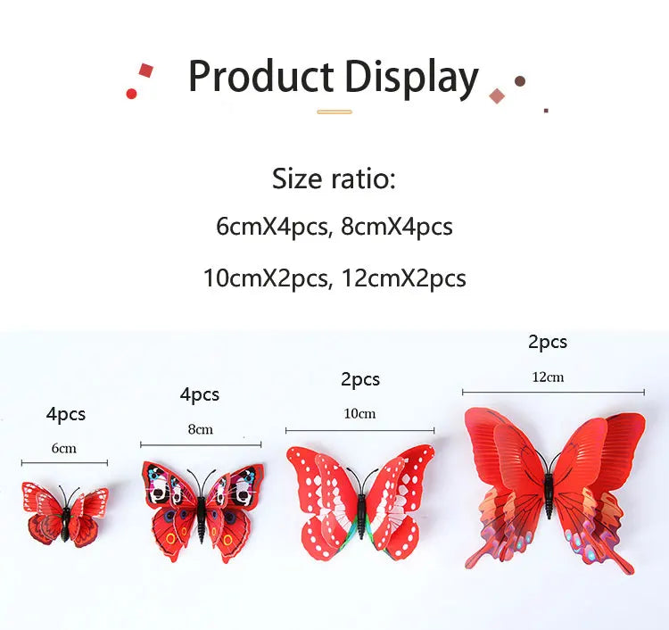 12pcs 3D Double Layer Butterflies Wall Stickers Living Room Decor Wedding Kids Room Decoration DIY Wall Art Magnet Stickers