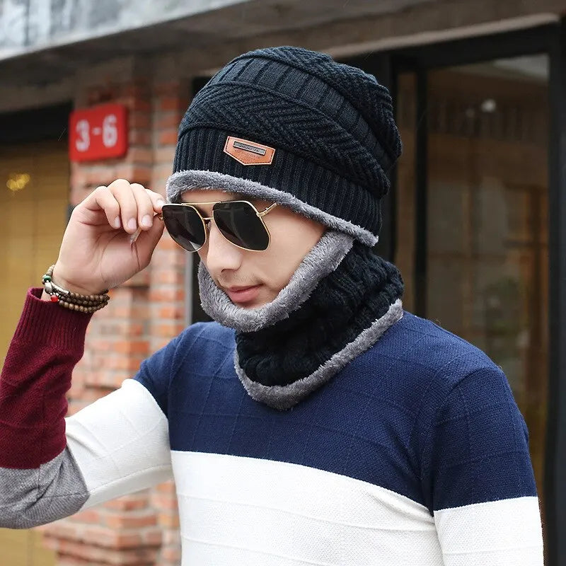 Winter Fleece Scarf Hats Thicken Plush Warm Beanies Wool Knit Caps Men Women Outdoor Cycling Ski Cold Protection Neck Mask Hat