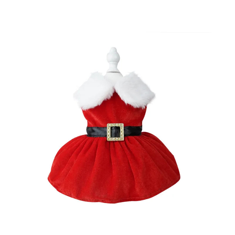 Christmas Coat Dog Clothes Dog Dress Xmas Dress Red Skirt Pets Cat Warm Dress Bow Skirt Comfortable Pet Supplies Dog Costume