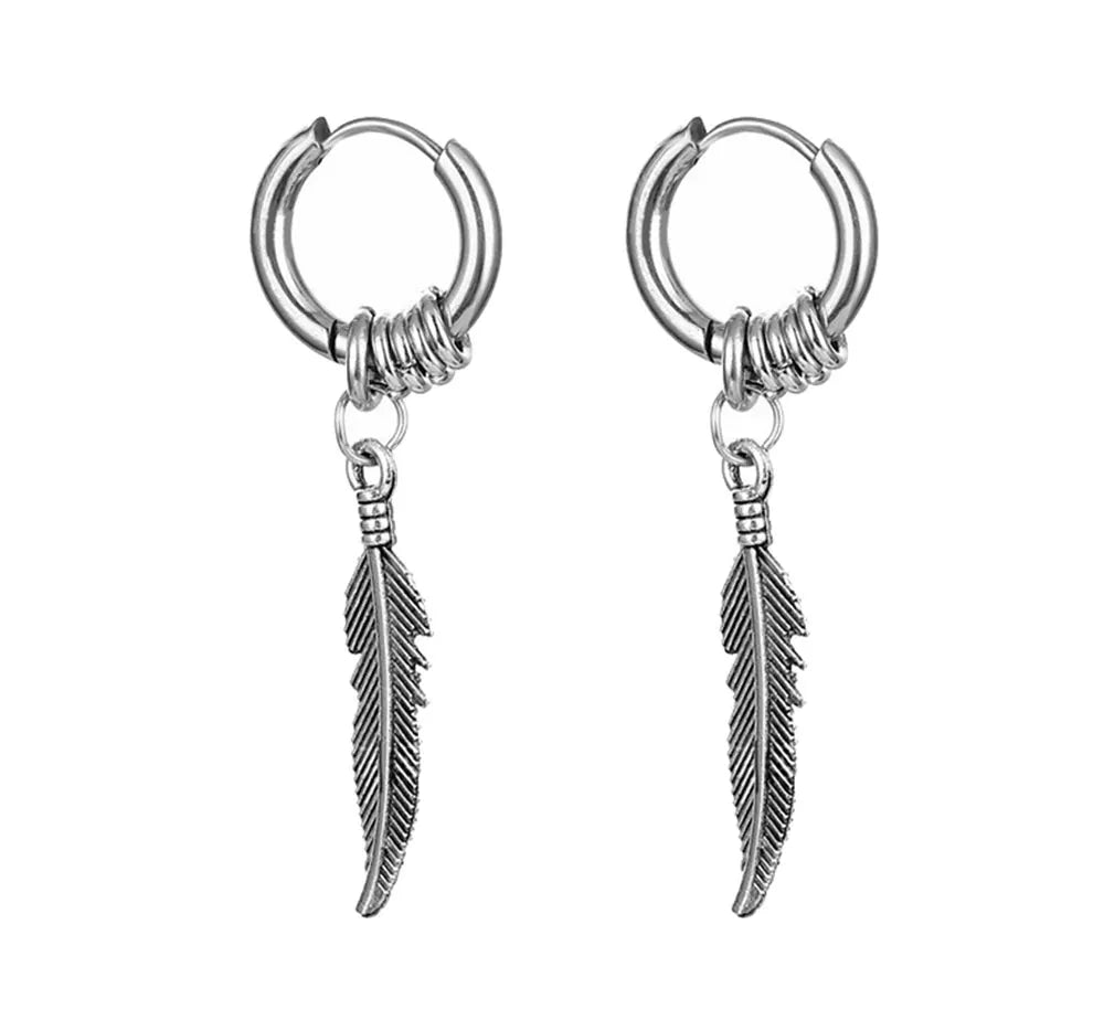 2pc korean Fashion Cross feather Stud Earrings Punk Rock Style For Women men High Quality Stainless steel Hiphop Ear Jewelry