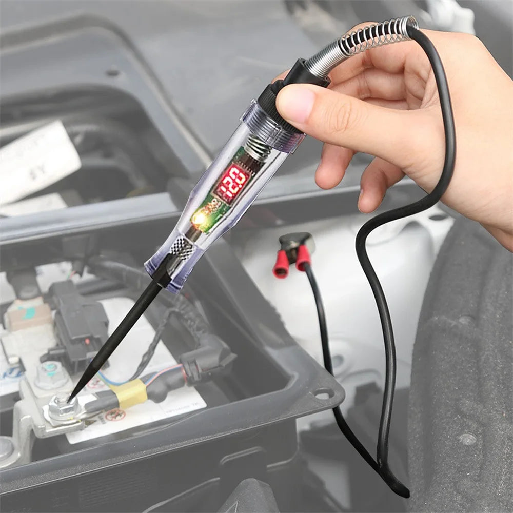 6V 12V 24V Auto Truck Voltage Circuit Tester DC Digital Display Long Probe Pen Light Bulb Automobile Diagnostic Tool Auto Repair