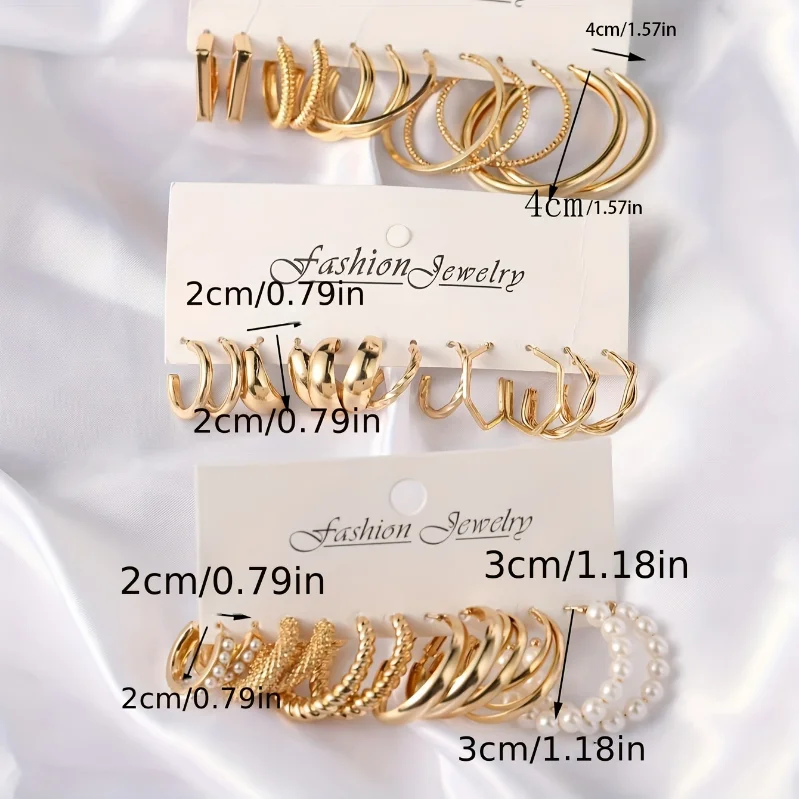 24 Pairs Set Of Delicate Hoop Earrings Zinc Alloy Jewelry With Imitation Pearl Design Elegant Vintage Style Big Set Gift