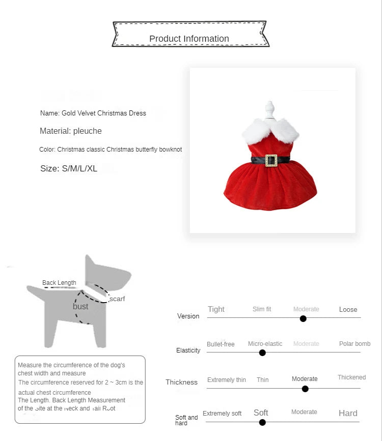 Christmas Coat Dog Clothes Dog Dress Xmas Dress Red Skirt Pets Cat Warm Dress Bow Skirt Comfortable Pet Supplies Dog Costume