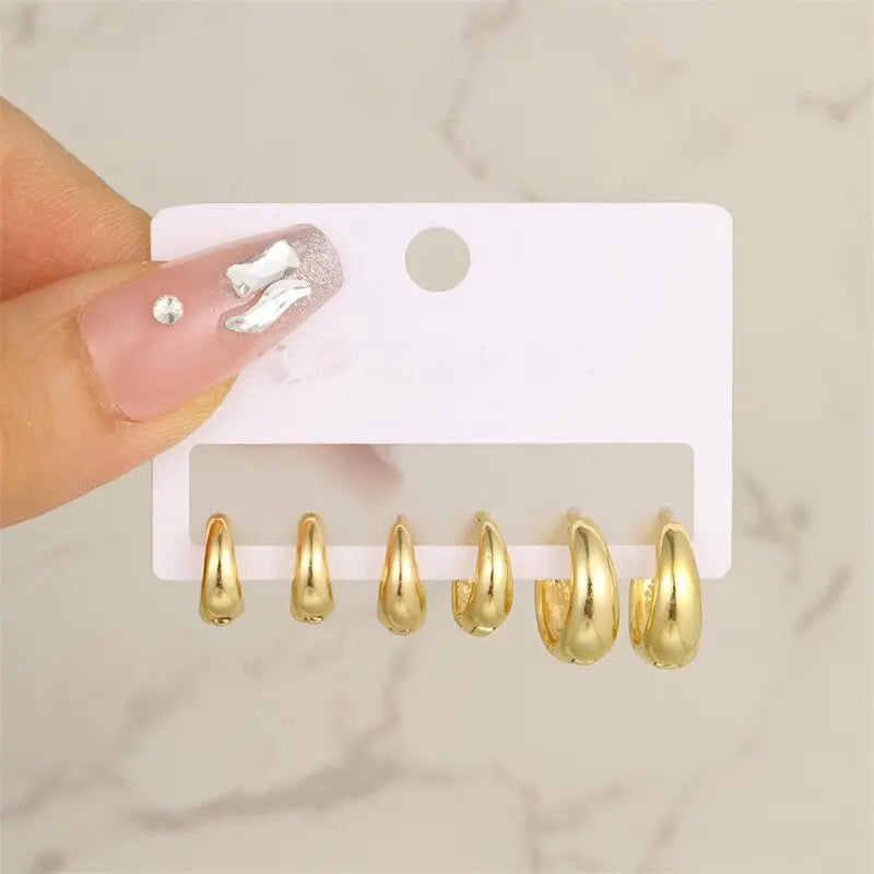 3 Pairs Chunky Gold Color Hoop Earrings Set for Women Girls 2024 Trend Jewelry Stackable Piercing Dainty Twist Cuff Earring